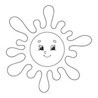 Sun. Coloring book for kids. Cheerful character. Vector illustration. Cute cartoon style. Hand drawn. Fantasy page for children. Isolated on white background.