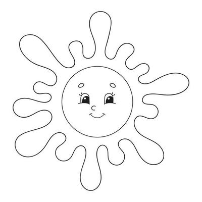 Sun. Coloring book for kids. Cheerful character. Vector illustration. Cute cartoon style. Hand drawn. Fantasy page for children. Isolated on white background.