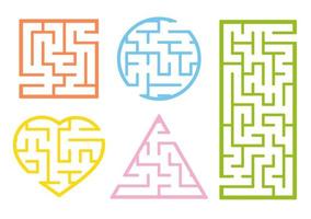 A set of mazes. Cartoon style. Visual worksheets. Activity page. Game for kids. Puzzle for children. Maze conundrum. Color vector illustration.