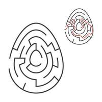 Black oval labyrinth. Game for kids. Puzzle for children. Holiday, egg, Easter. Maze conundrum. Flat vector illustration isolated on white background. With answer.