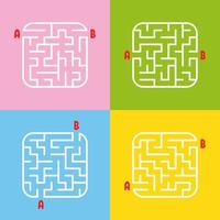 A set of mazes. Game for kids. Puzzle for children. Maze conundrum. Cartoon style. Visual worksheets. Activity page. Color vector illustration.