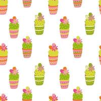 Seamless pattern with bright cactuses color doodle illustration vector