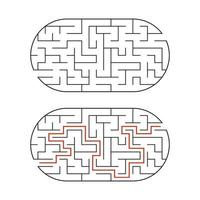 Black oval labyrinth. Game for kids. Puzzle for children. Maze conundrum. Flat vector illustration isolated on white background. With the answer.