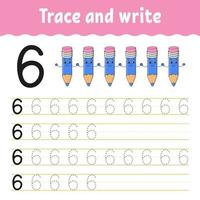 Trace and write. Handwriting practice. Learning numbers for kids. Education developing worksheet. Activity page. Game for toddlers and preschoolers. Isolated vector illustration in cute cartoon style.