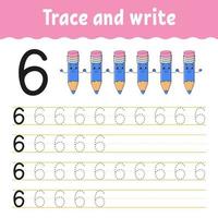 Trace and write. Handwriting practice. Learning numbers for kids. Education developing worksheet. Activity page. Game for toddlers and preschoolers. Isolated vector illustration in cute cartoon style.