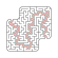 Abstract square maze. Game for kids. Puzzle for children. One entrance, one exit. Labyrinth conundrum. Flat vector illustration isolated on white background. With answer.