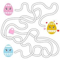 Color abstract labyrinth. Kids worksheets. Activity page. Game puzzle for children. Cute egg toon, the way to the heart, holiday, Easter. Maze conundrum. Vector illustration.
