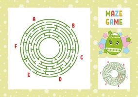 Color round labyrinth. Kids worksheets. Activity page. Game puzzle for children. Cute cartoon egg. Holiday Easter. Maze conundrum. Vector illustration. With answer. With place for your image.