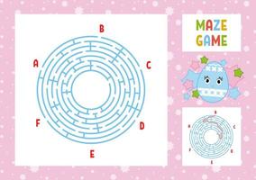 Color round labyrinth. Kids worksheets. Activity page. Game puzzle for children. Cute cartoon egg. Holiday Easter. Maze conundrum. Vector illustration. With answer. With place for your image.