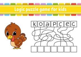 Logic puzzle game. Learning words for kids. Find the hidden name. Education developing worksheet. Activity page for study English. Game for children. Isolated vector illustration. Cartoon style.