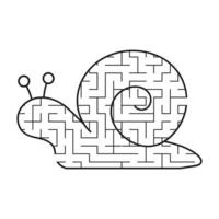 Black labyrinth is a cute snail. Kids worksheets. Activity page. Game puzzle for children. Funny clam. Maze conundrum. Vector illustration. With the answer.