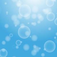 Light blue abstract background with a bokeh in the form of circles. Underwater world with air bubbles. Vector illustration.