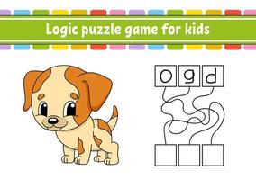 Logic puzzle game. Learning words for kids. Find the hidden name. Education developing worksheet. Activity page for study English. Game for children. Isolated vector illustration. Cartoon style.