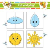 Cut and play. Flash cards. Color puzzle. Education developing worksheet. Activity page. Game for children. Funny character. Isolated vector illustration. Cartoon style.