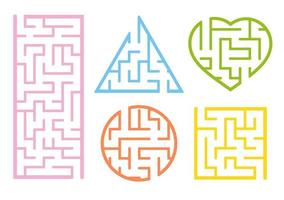 A set of mazes. Cartoon style. Visual worksheets. Activity page. Game for kids. Puzzle for children. Maze conundrum. Color vector illustration.