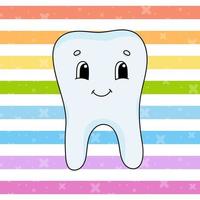 Happy tooth. Cute flat vector illustration in childish cartoon style. Funny character. Isolated on white background.