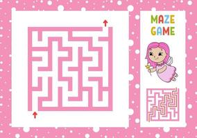 Maze. Game for kids. Funny labyrinth. Education developing worksheet. Activity page. Puzzle for children. Cute cartoon style. Riddle for preschool. Logical conundrum. Color vector illustration.