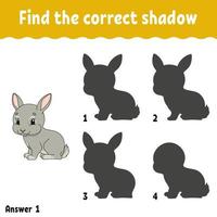 Find the correct shadow. Draw a line. Education developing worksheet. Game for kids. Activity page. Puzzle for children. Riddle for preschool. Isolated vector illustration. Cartoon style.