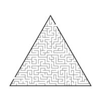 Complicated large triangular labyrinth. Game for kids and adults. Puzzle for children. Labyrinth conundrum. Flat vector illustration isolated on white background.