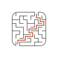 Abstract square maze. Game for kids. Puzzle for children. One entrance, one exit. Labyrinth conundrum. Flat vector illustration isolated on white background. With answer.