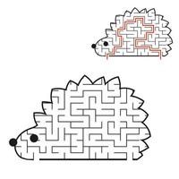 Black labyrinth toon hedgehog Kids worksheets. Activity page. Game puzzle for children. Wild animal. Maze conundrum. Vector illustration. With the answer.