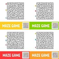 A set of mazes. Game for kids. Puzzle for children. Maze conundrum. Cartoon style. Visual worksheets. Activity page. Color vector illustration.