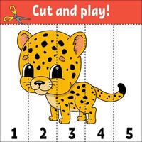 Learning numbers. Cut and play. Education developing worksheet. Game for kids. Activity page. Puzzle for children. Riddle for preschool. Flat isolated vector illustration. Cute cartoon style.