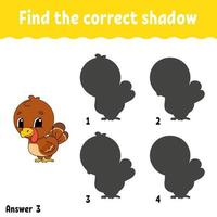 Find the correct shadow. Draw a line. Education developing worksheet. Game for kids. Activity page. Puzzle for children. Riddle for preschool. Isolated vector illustration. Cartoon style.