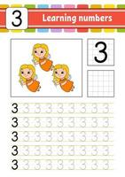 Trace and write. Handwriting practice. Learning numbers for kids. Education developing worksheet. Activity page. Game for toddlers and preschoolers. Isolated vector illustration in cute cartoon style.