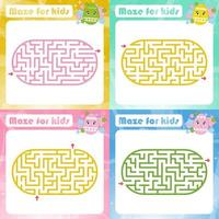 A set of mazes. Game for kids. Puzzle for children. Maze conundrum. Cartoon style. Visual worksheets. Activity page. Color vector illustration.