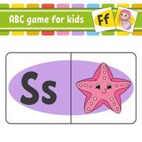 ABC flash cards. Alphabet for kids. Learning letters. Education developing worksheet. Activity page for study English. Game for children. Funny character. Isolated vector illustration. Cartoon style.