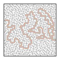 Abstract square maze. Game for kids. Puzzle for children. One entrance, one exit. Labyrinth conundrum. Flat vector illustration isolated on white background. With answer.