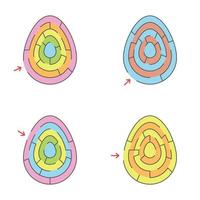 A set of mazes. Game for kids. Puzzle for children. Maze conundrum. Cartoon style. Visual worksheets. Activity page. Color vector illustration.