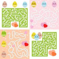 A set of mazes. Game for kids. Puzzle for children. Maze conundrum. Cartoon style. Visual worksheets. Activity page. Color vector illustration.