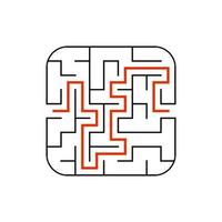 Abstract square maze. Game for kids. Puzzle for children. One entrance, one exit. Labyrinth conundrum. Flat vector illustration isolated on white background. With answer.