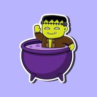 Frankenstein Taking a bath Cartoon Vector Illustration.