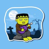 Frankenstein singing and playing guitar Vector Illustration. Halloween Cartoon Character on daily activity.