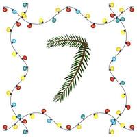 Number seven from green Christmas tree branches. Festive font and frame from garland, symbol of happy New Year and Christmas, character for date decoration vector