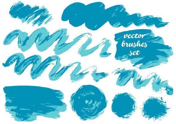 Collection of paint, ink brush strokes, brushes, blots