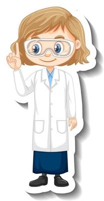 Cartoon character sticker with a girl in science gown