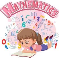 Girl learning math with math symbol and icon vector