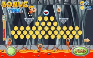 Collecting Coins Game In Lava Cave Scene Template vector