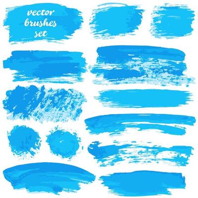 Collection of paint, ink brush strokes, brushes, blots