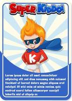 plantilla de tarjeta de juego de personajes con word super kiddo vector