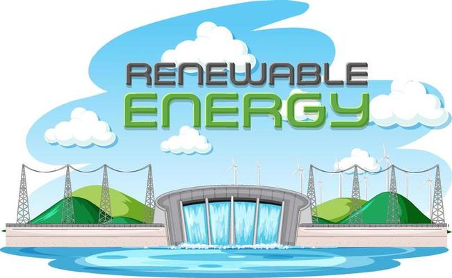 Hydro Power Plants generate electricity with renewal banner