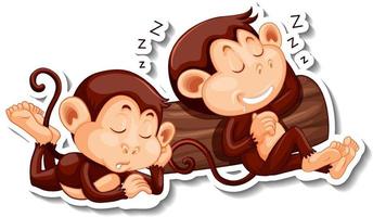 monos durmiendo personaje de dibujos animados pegatina vector