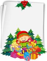 papel en blanco con lindo personaje de dibujos animados elfo en tema de feliz navidad vector