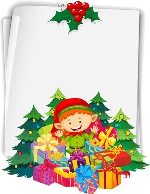 Blank paper with Cute Elf cartoon character in Merry Christmas theme