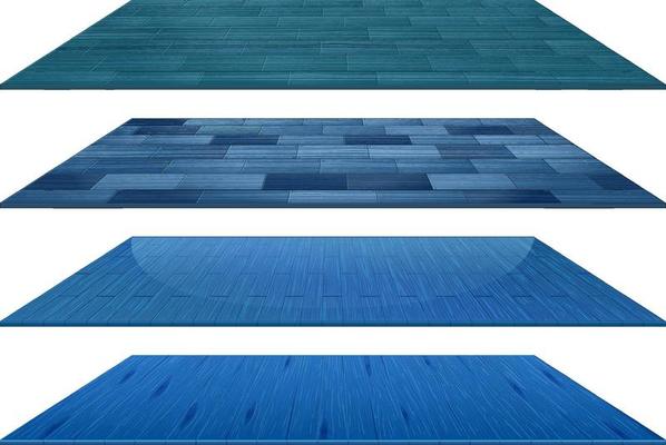 Set of different blue wooden floor tiles isolated on white background