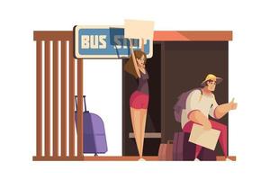 Bus Stop Tourists Composition vector